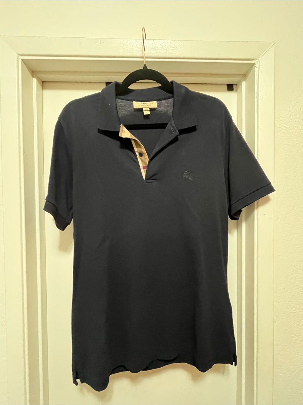 Burberry Navy Polo with Iconic Check Placket